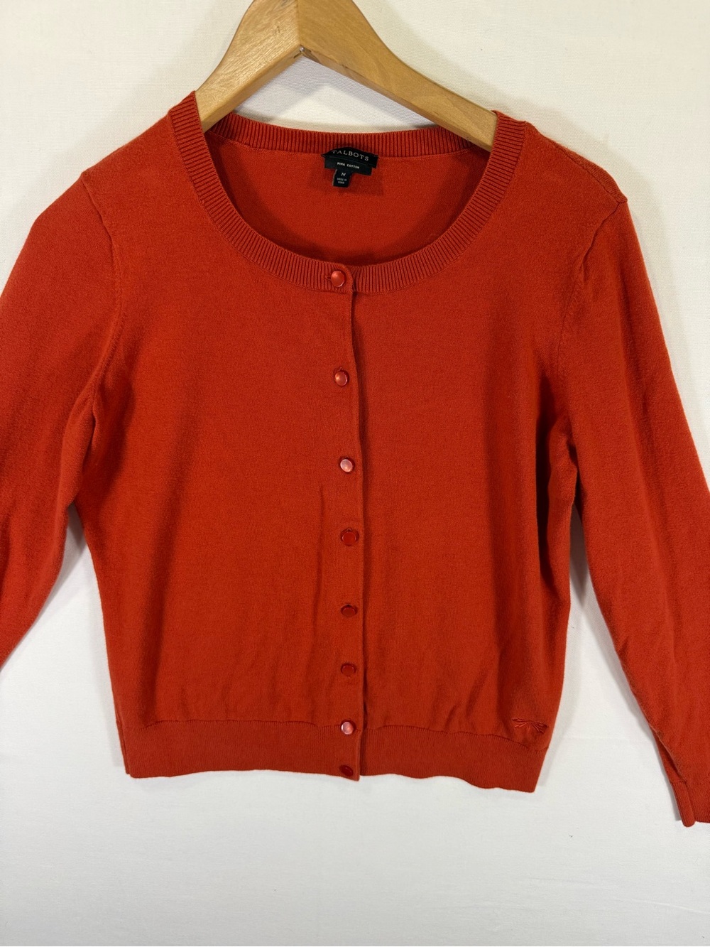 Talbots Women's Orange Crewneck Button-Front Cardigan
